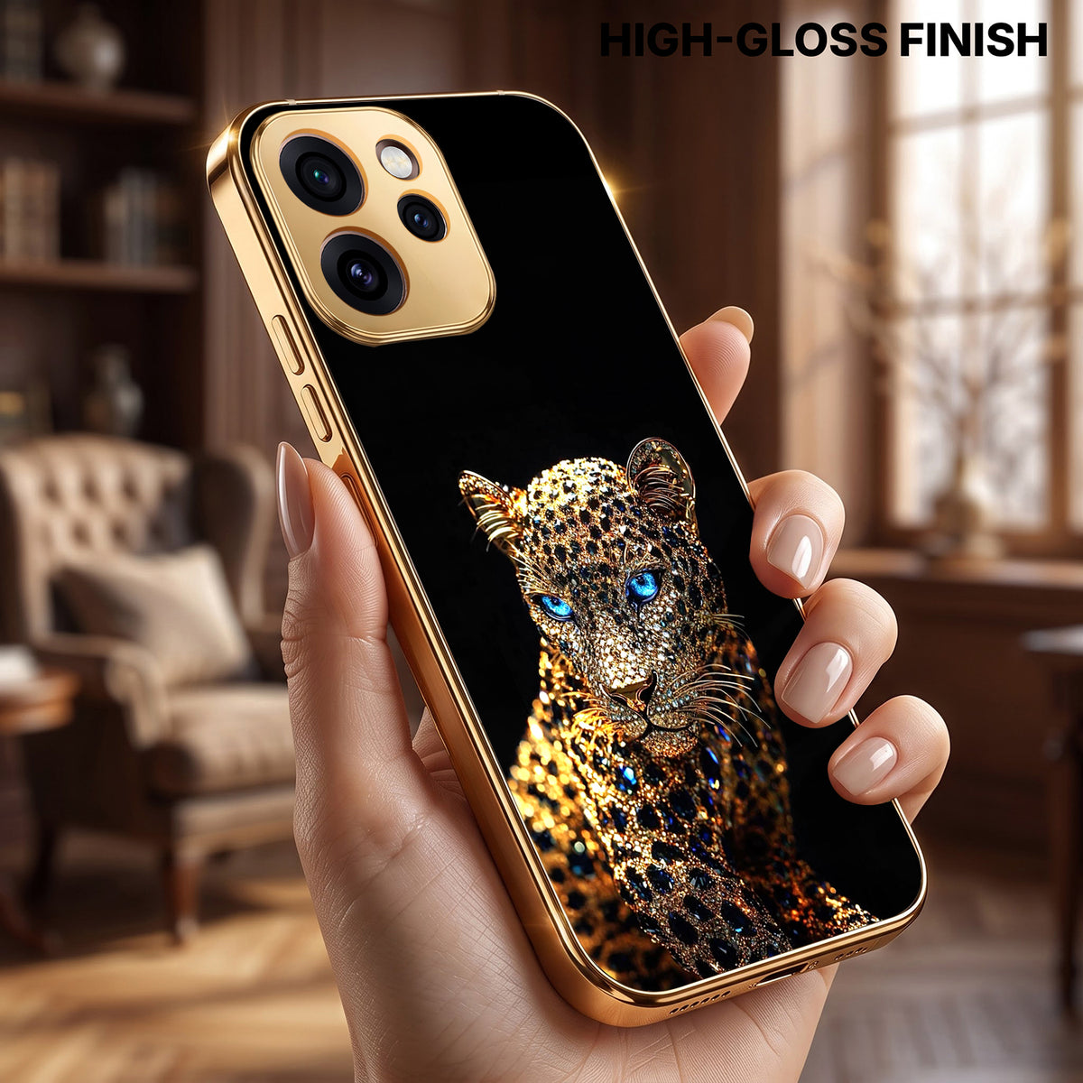 Oppo Reno 15 Pro Mini 5G Panther Gold Electroplated Glass Phone Back Case