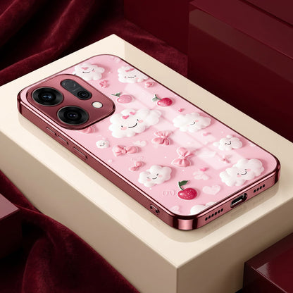 Oppo Reno 14 5G Luxury 3D Clouds Pink Electroplated Glass Phone Back Case