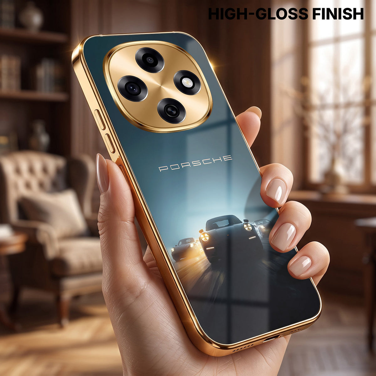 OPPO F31 Pro 5G Porsche Luxury Gold Electroplated Glass Phone Back Case