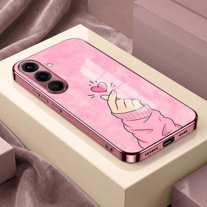 Samsung Galaxy A56 5G Luxury Heart Pink Electroplated Glass Phone Back Case