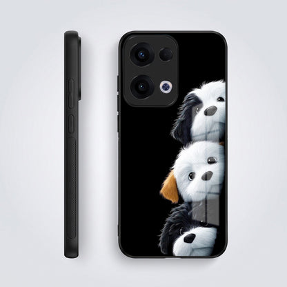 Oppo Reno 13 5G Premium Acrylic Shockproof Glass Back Case (Fluffy Puppies)