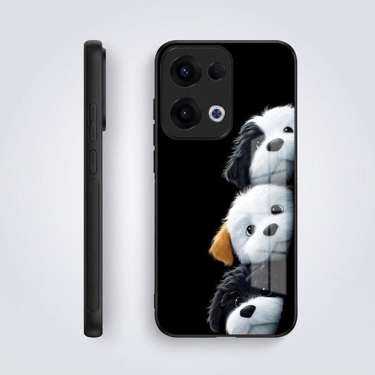 Oppo Reno 13 5G Premium Acrylic Shockproof Glass Back Case (Fluffy Puppies)