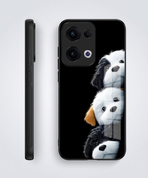 Oppo Reno 13 5G Premium Acrylic Shockproof Glass Back Case (Fluffy Puppies)