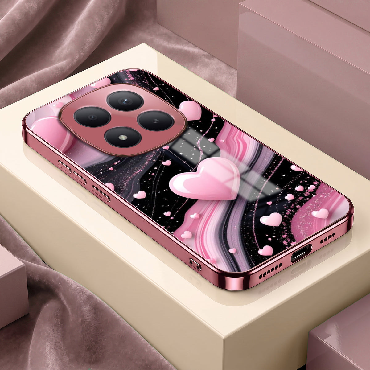 Redmi Note 15 Pro+ 5G Love Sparkle Pink Electroplated Glass Phone Back Case