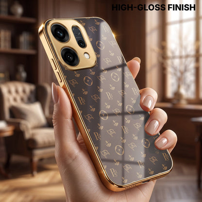 Oppo Reno 14 5G Luxury Monogram Brown Gold Electroplated Glass Phone Back Case