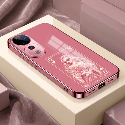 Vivo V40 Pro 5G Luxury Royal Queen Pink Electroplated Glass Phone Back Case