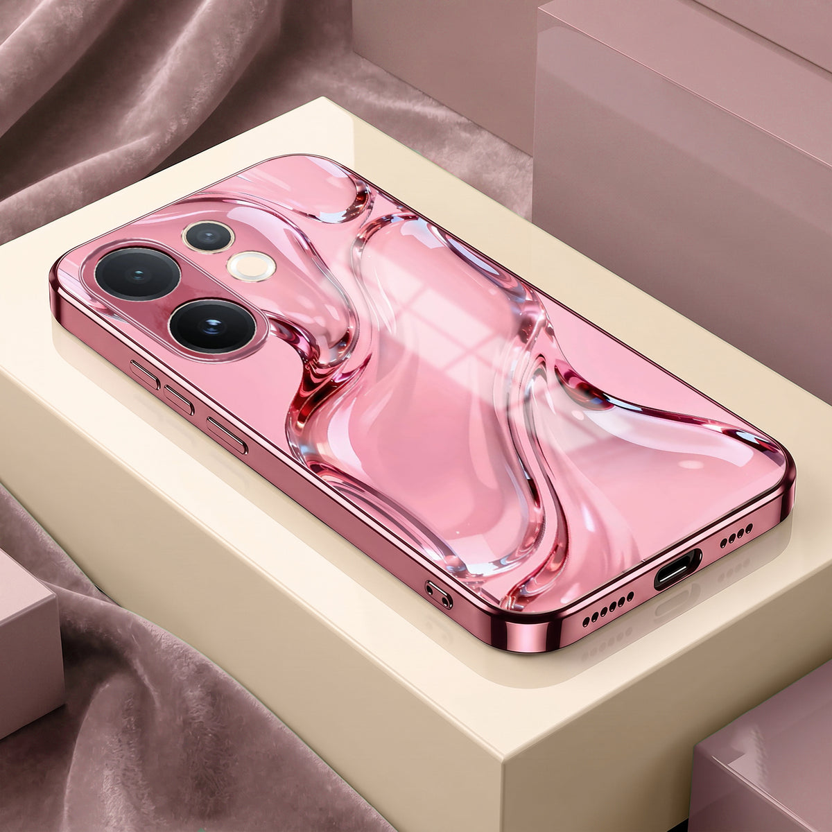 Vivo V60 5G Crystal Wave Energy Pink Electroplated Glass Phone Back Case