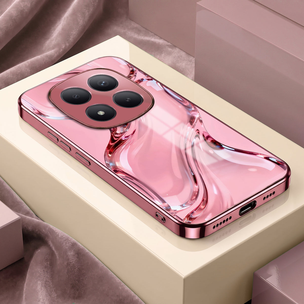 Redmi Note 15 Pro+ 5G Crystal Wave Energy Pink Electroplated Glass Phone Back Case