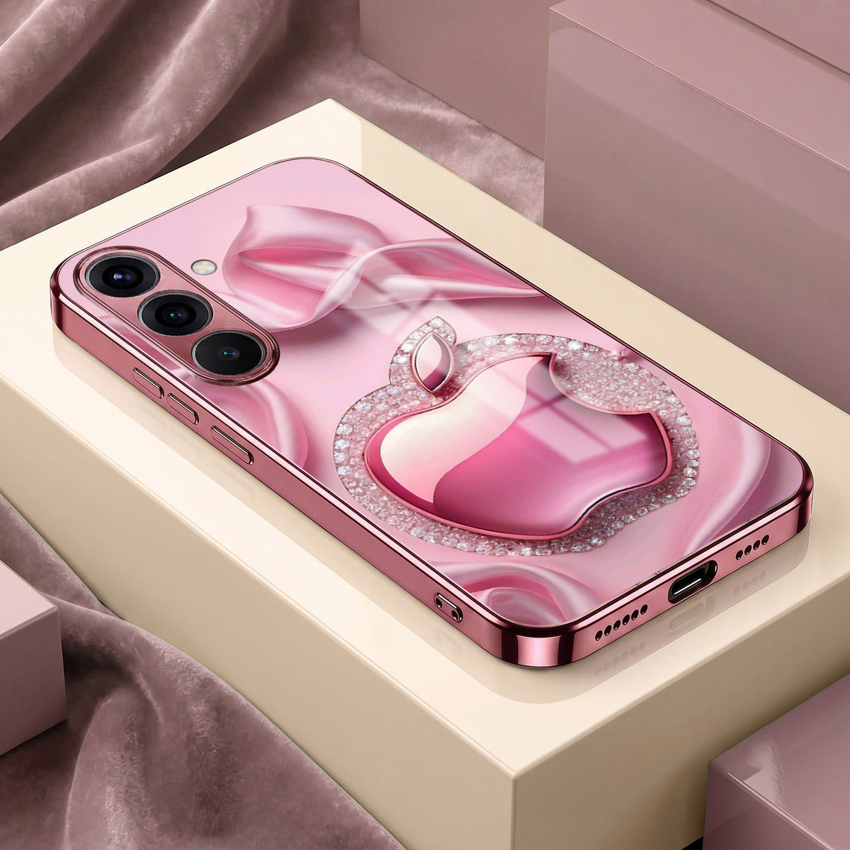 Samsung Galaxy A56 5G Luxury Apple Logo Pink Electroplated Glass Phone Back Case