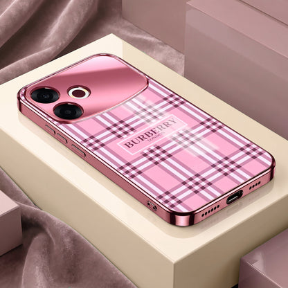 Oppo F33 Pro 5G Burberry Classic Pink Electroplated Glass Phone Back Case