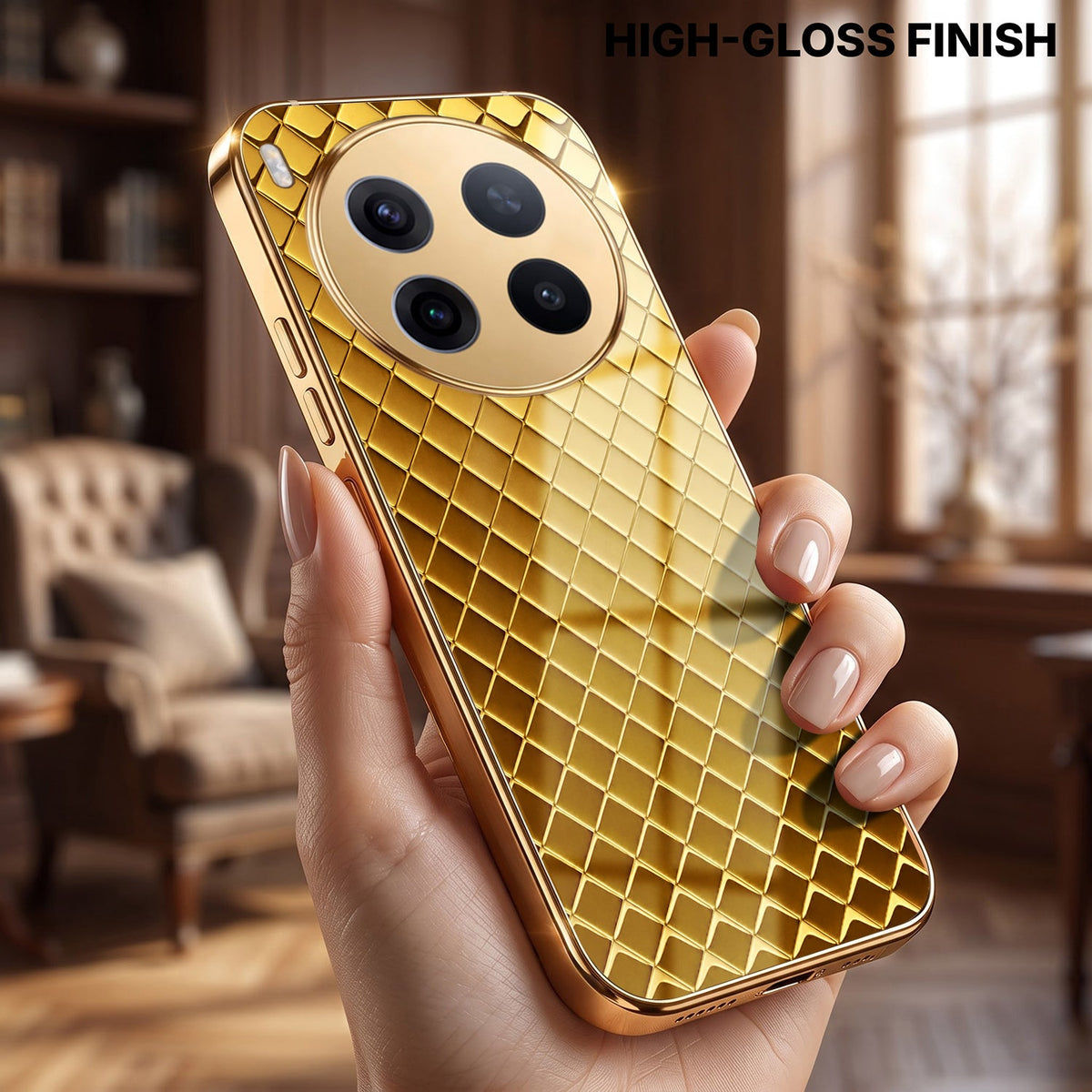 Vivo X300 Pro 5G  Golden Criss Cross Gold Electroplated Glass Phone Back Case