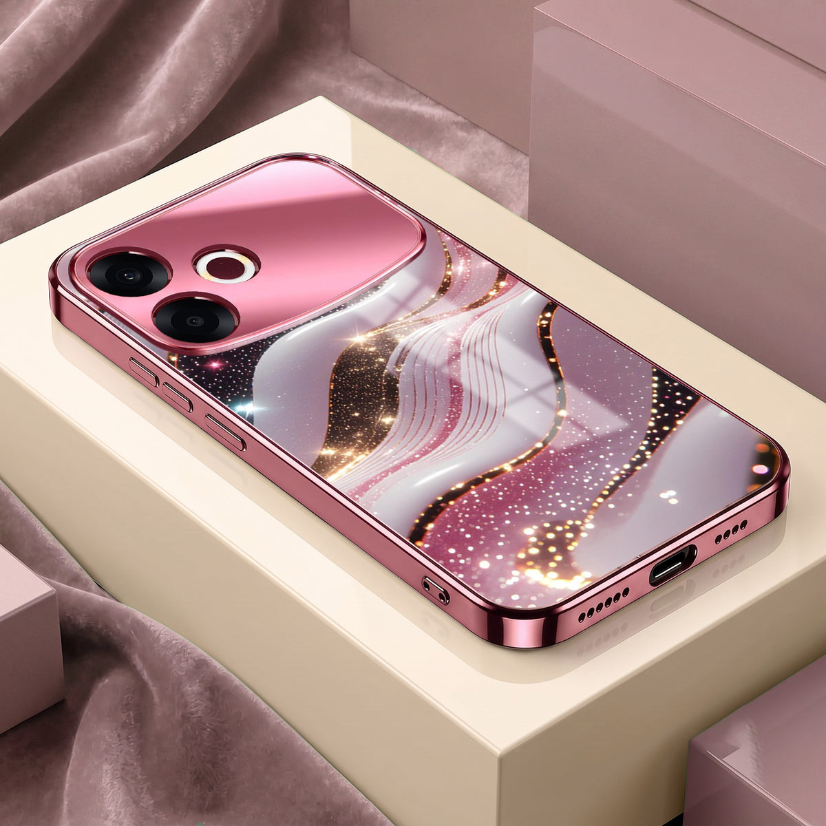 Oppo F33 Pro 5G Midnight Pearl Wave Pink Electroplated Glass Phone Back Case