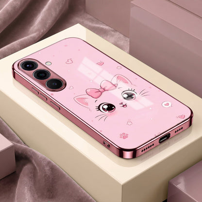 Samsung Galaxy A36 5G Luxury Cute Cat Pink Electroplated Glass Phone Back Case