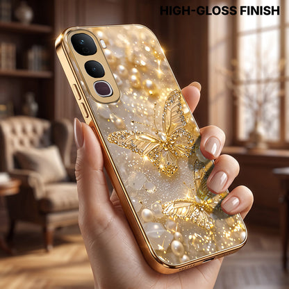 Vivo Y400 Pro 5G Golden Butterfly Gold Electroplated Glass Phone Back Case