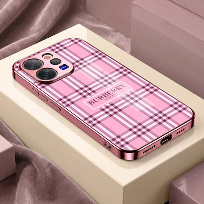 Vivo V70 5G Burberry Classic Pink Electroplated Glass Phone Back Case