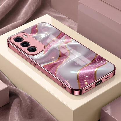 Oppo Reno 12 Pro 5G Pearl Marble Pink Electroplated Glass Phone Back Case