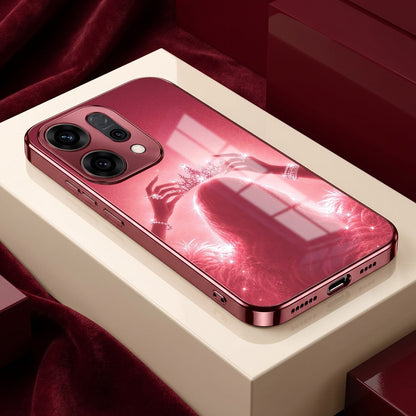 Oppo Reno 14 5G Luxury Crown Queen Pink Electroplated Glass Phone Back Case