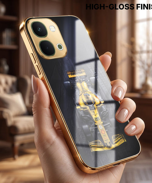 Vivo T5x 5G F1 Racing Car Gold Electroplated Glass Phone Back Case