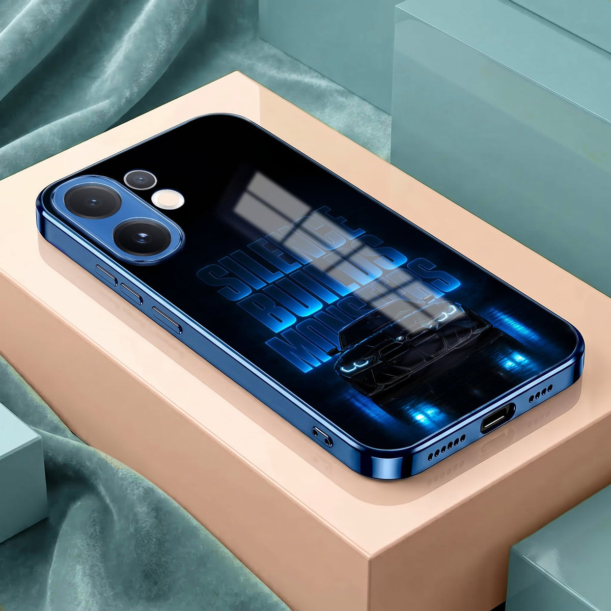 Vivo V60 5G Silence Build Monsters Blue Electroplated Glass Phone Back Case