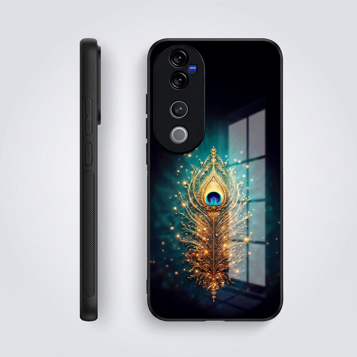 Vivo V40 Pro 5G Golden Peacock Feather Acrylic Glass Back Case