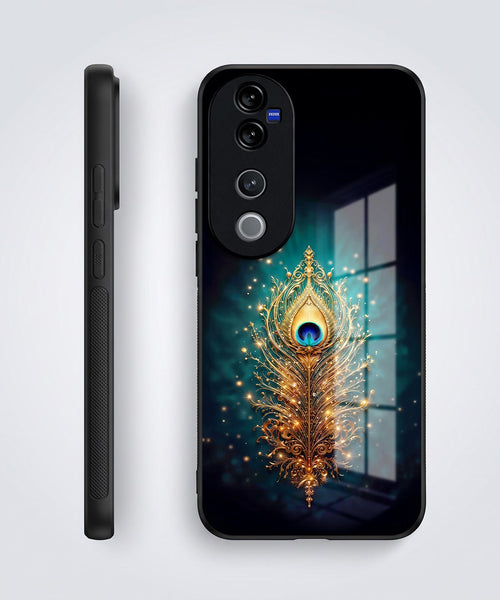 Vivo V40 Pro 5G Golden Peacock Feather Acrylic Glass Back Case
