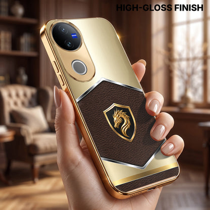 Vivo V50 5G Dragon Crest Gold Electroplated Glass Phone Back Case