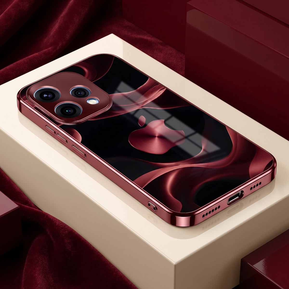 Oppo Reno 15 5G Wave Apple Burgundy Electroplated Glass Back Case