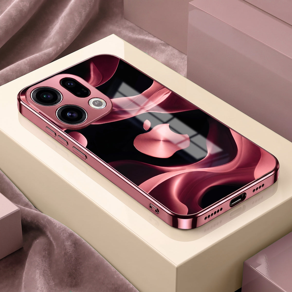 Oppo Find X9 5G Luxury Wave Pink Electroplated Glass Phone Back Case
