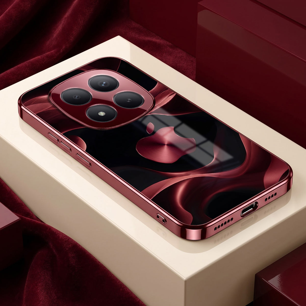 Redmi Note 15 Pro Plus 5G Wave Apple Burgundy Electroplated Glass Back Case