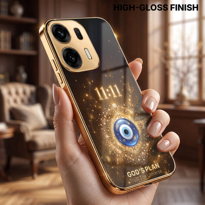 Oppo K14 Plus 5G God’s Plan Evil Eye Gold Electroplated Glass Phone Back Case
