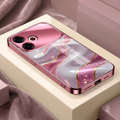 Oppo F33 Pro 5G Pearl Marble Pink Electroplated Glass Phone Back Case