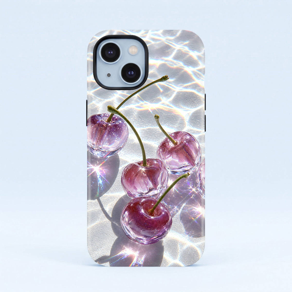 iPhone 15 5G Purple Transparent Cherry Protective Case