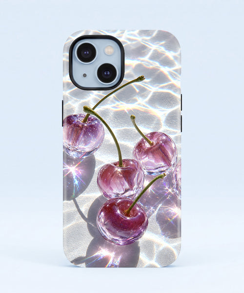 iPhone 15 5G Purple Transparent Cherry Protective Case