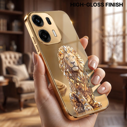 Oppo K14 Plus 5G Luxury Lion Gold Electroplated Glass Phone Back Case