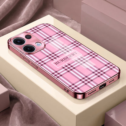 Oppo Reno 13 5G Burberry Classic Pink Electroplated Glass Phone Back Case