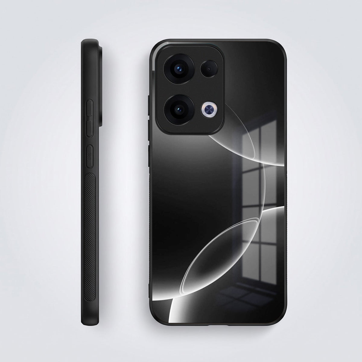 Oppo Reno 13 5G Premium Acrylic Shockproof Glass Back Case (Black Wave)