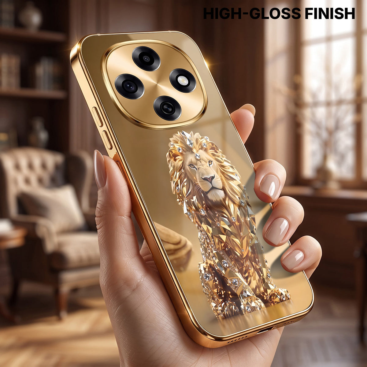 OPPO F31 Pro 5G Luxury Lion Gold Electroplated Glass Phone Back Case