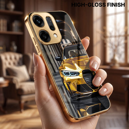 Oppo Reno 14 5G Golden BMW Gold Electroplated Glass Phone Back Case