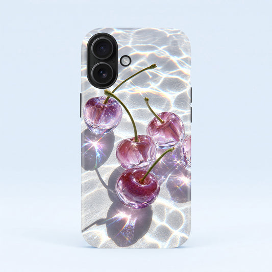 iPhone 16 5G Purple Transparent Cherry Protective Case