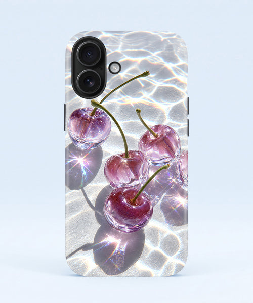 iPhone 16 5G Purple Transparent Cherry Protective Case
