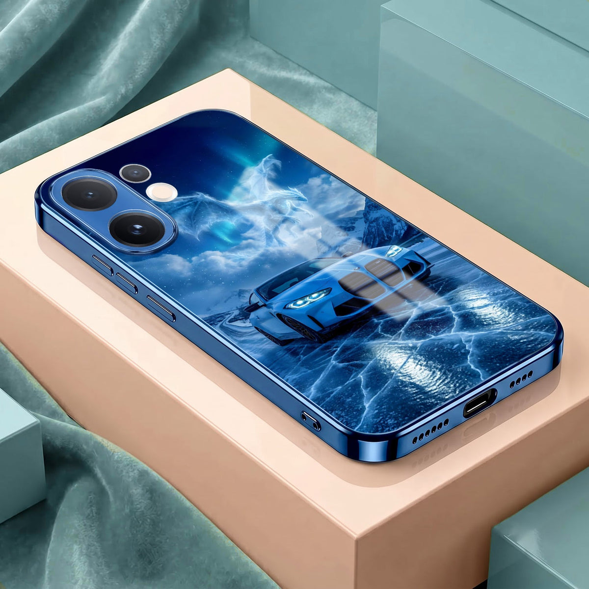 Vivo V60 5G Ice Dragon GT Blue Electroplated Glass Phone Back Case