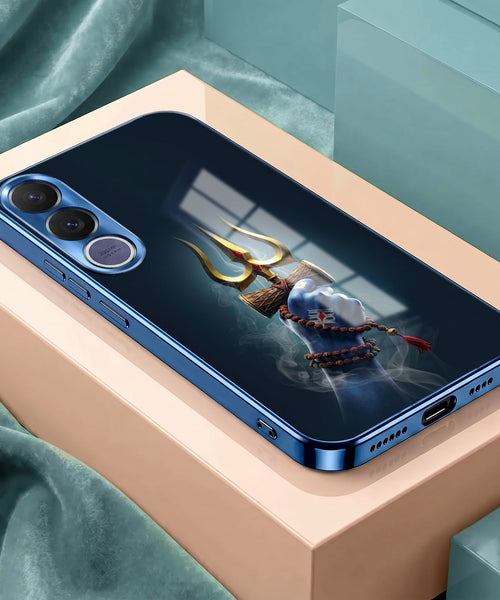Vivo V70 FE 5G Divine Shiva Trisul Blue Electroplated Glass Phone Back Case