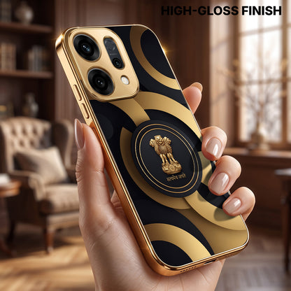 Oppo Reno 14 5G Royal Emblem Gold Electroplated Glass Phone Back Case