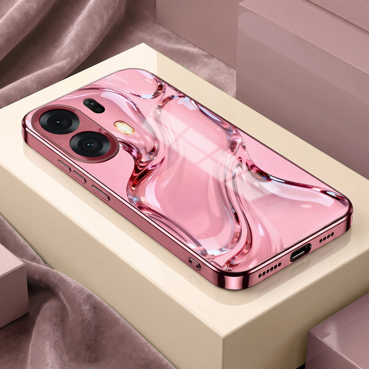 Oppo K14 Plus 5G Crystal Wave Energy Pink Electroplated Glass Phone Back Case