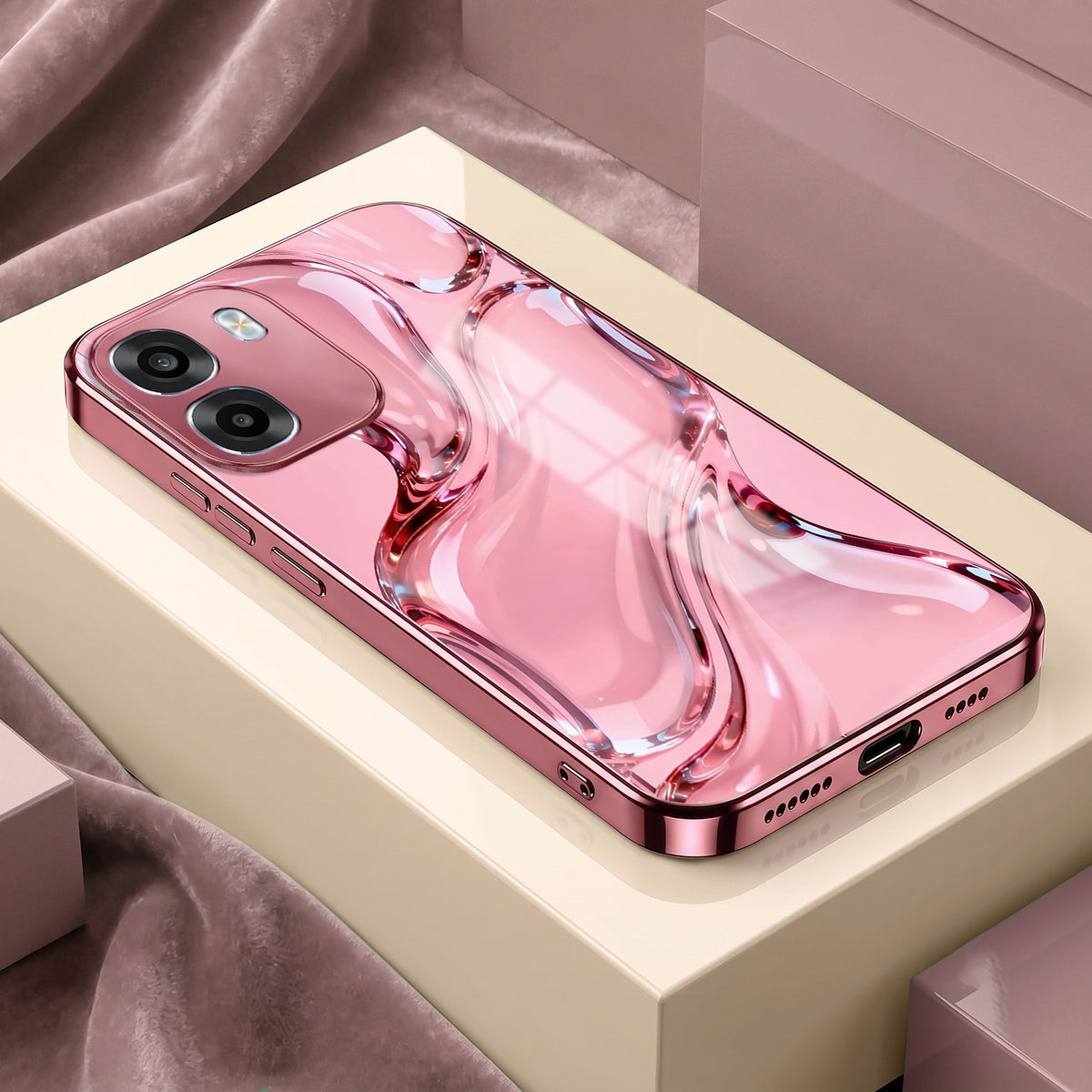 Oppo K14 5G Crystal Wave Energy Pink Electroplated Glass Phone Back Case