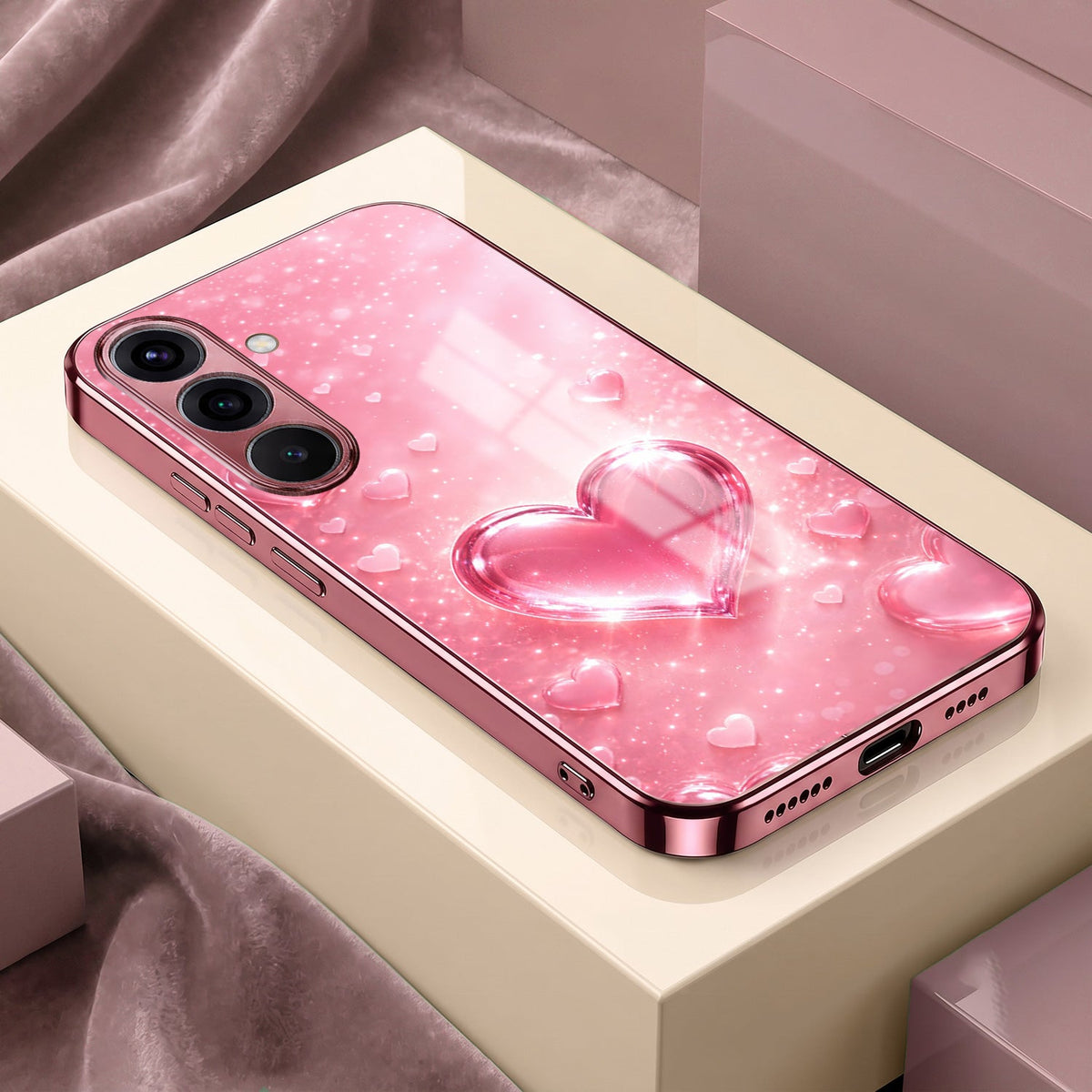 Samsung Galaxy A36 5G Luxury 3D Jelly Heart Pink Electroplated Glass Phone Back Case