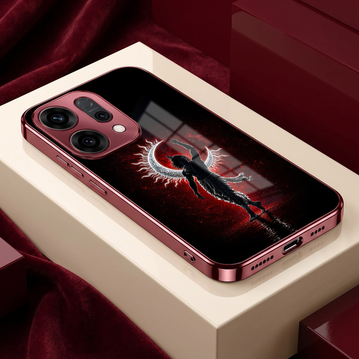 Oppo Reno 14 5G Crimson Divine Burgundy Electroplated Glass Back Case