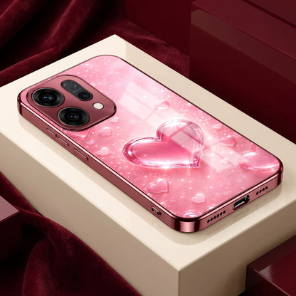 Oppo Reno 14 5G Luxury 3D Jelly Heart Pink Electroplated Glass Phone Back Case