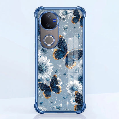 Vivo V50 5G Blue Butterfly Floral Airbags Printed Back Case