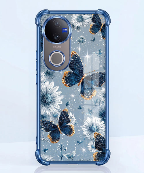 Vivo V50 5G Blue Butterfly Floral Airbags Printed Back Case